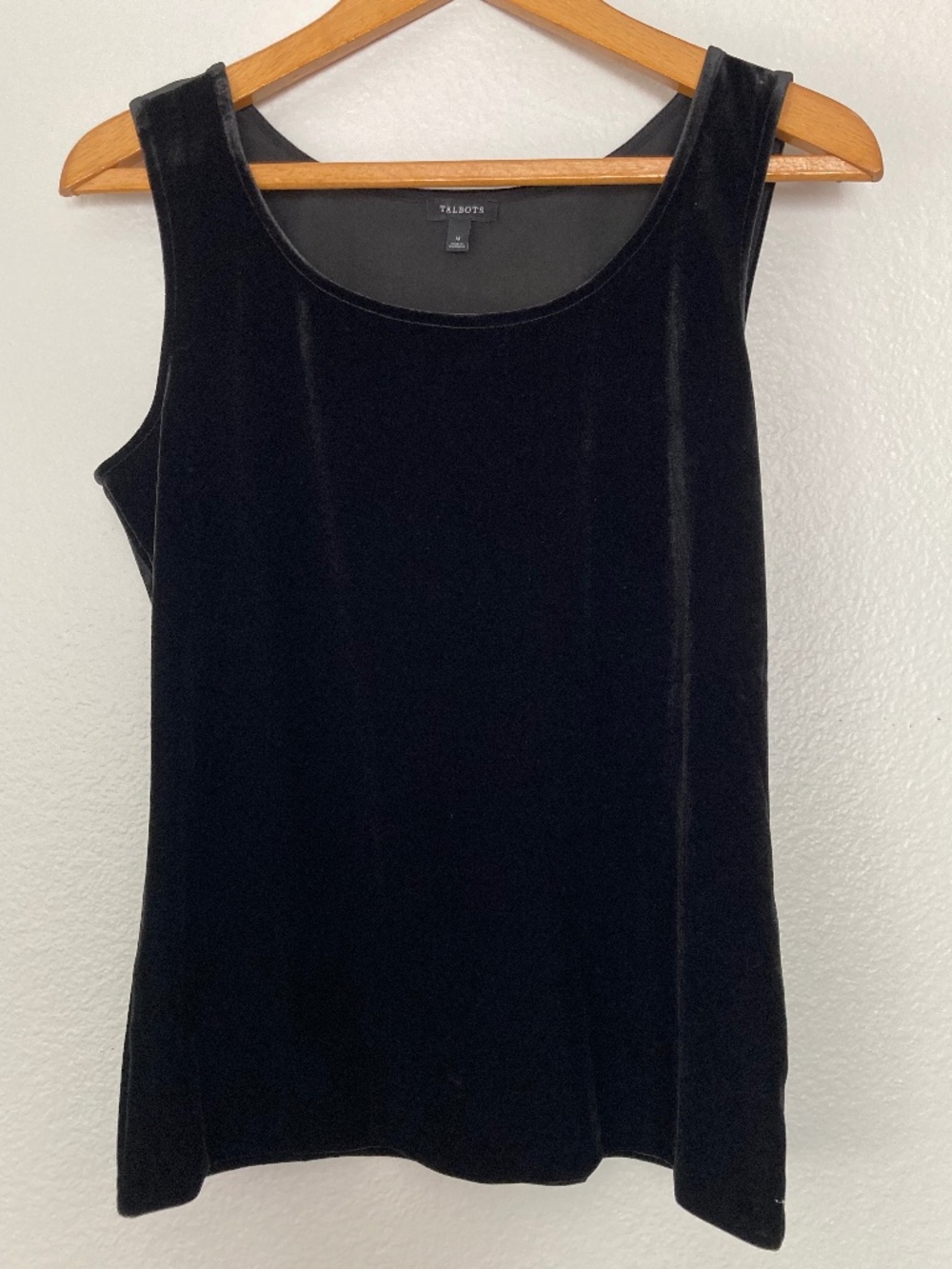 Talbots Black Velvet Sleeveless Evening Party Stretchy Shell Tank Top Sz Medium